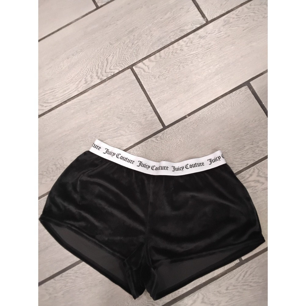 Juicy Couture Black Velour Shorts Rhinestone Logo Elastic Waist Women's M - Picture 2 of 4